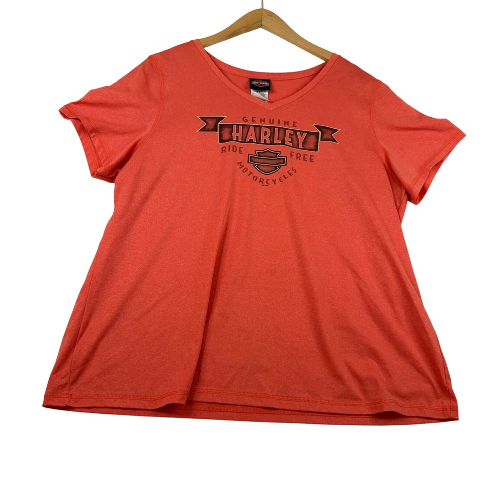 Harley-Davidson Womens 1X Coral Northwoods Wisconsin Graphic V-Neck‎ Tee Shirt